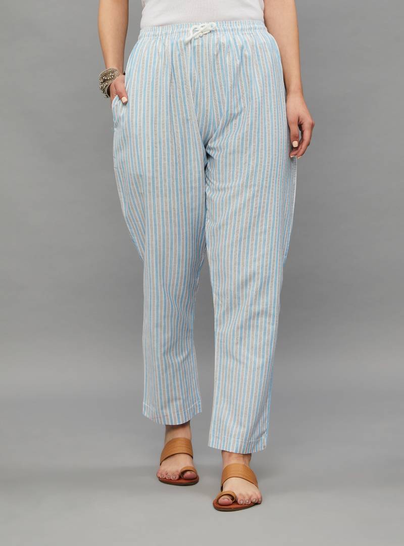 Skyblue Lucknowi Chikankari Khadi Cotton Straight 3/4 th sleeves kurta set for Women