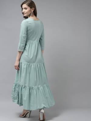 Olive embroidered cotton long-dresses 3