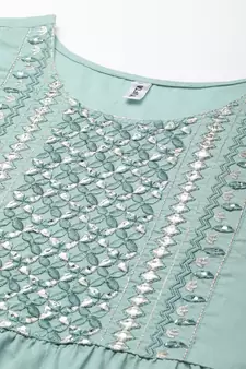 Olive embroidered cotton long-dresses