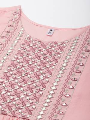 Pink embroidered cotton long-dresses 4