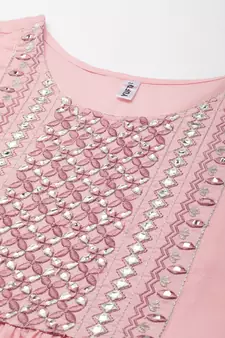 Pink embroidered cotton long-dresses