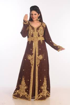 Brown Moroccan Kaftan Farasha Abaya Maxi Modern Fancy Floor Length Dress 2