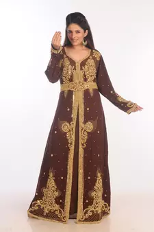Brown Moroccan Kaftan Farasha Abaya Maxi Modern Fancy Floor Length Dress
