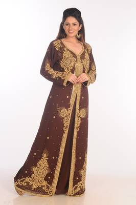 Brown Moroccan Kaftan Farasha Abaya Maxi Modern Fancy Floor Length Dress 3