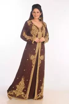 Brown Moroccan Kaftan Farasha Abaya Maxi Modern Fancy Floor Length Dress