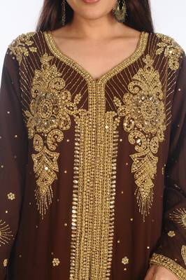 Brown Moroccan Kaftan Farasha Abaya Maxi Modern Fancy Floor Length Dress 4