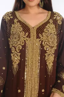 Brown Moroccan Kaftan Farasha Abaya Maxi Modern Fancy Floor Length Dress