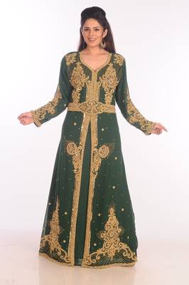 Green Dubai Moroccan Kaftan Farasha Abaya Maxi Modern Fancy Floor Length Dress 1