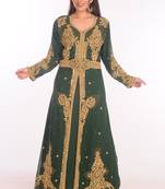 Green Dubai Moroccan Kaftan Farasha Abaya Maxi Modern Fancy Floor Length Dress