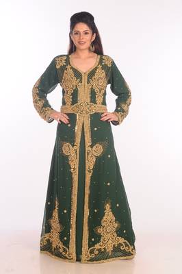 Green Dubai Moroccan Kaftan Farasha Abaya Maxi Modern Fancy Floor Length Dress 3