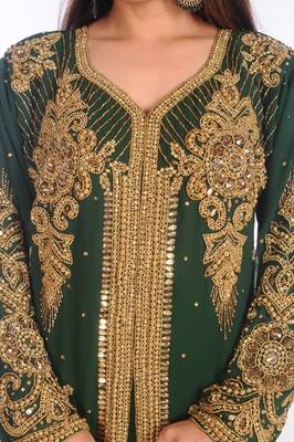 Green Dubai Moroccan Kaftan Farasha Abaya Maxi Modern Fancy Floor Length Dress 5