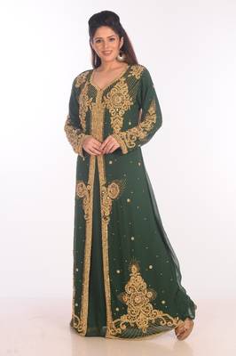 Green Dubai Moroccan Kaftan Farasha Abaya Maxi Modern Fancy Floor Length Dress 6