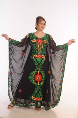 Black Kaftan Moroccan Farasha Abaya Maxi Modern Fancy Floor Length Dress 1