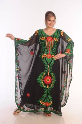 Black Kaftan Moroccan Farasha Abaya Maxi Modern Fancy Floor Length Dress 2