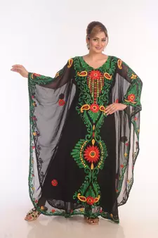 Black Kaftan Moroccan Farasha Abaya Maxi Modern Fancy Floor Length Dress