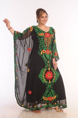 Black Kaftan Moroccan Farasha Abaya Maxi Modern Fancy Floor Length Dress 4