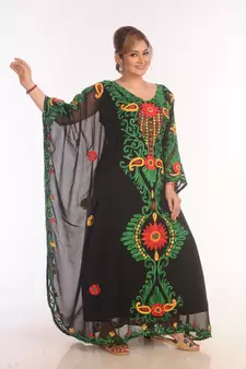 Black Kaftan Moroccan Farasha Abaya Maxi Modern Fancy Floor Length Dress
