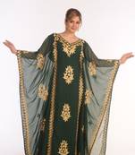 Dark Green Georgette Hand Embroidered Kaftan