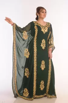 Dark Green Georgette Hand Embroidered Kaftan