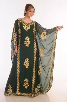 Dark Green Georgette Hand Embroidered Kaftan