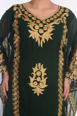 Dark Green Georgette Hand Embroidered Kaftan 4