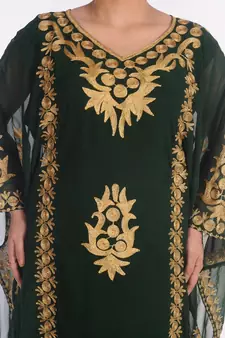 Dark Green Georgette Hand Embroidered Kaftan