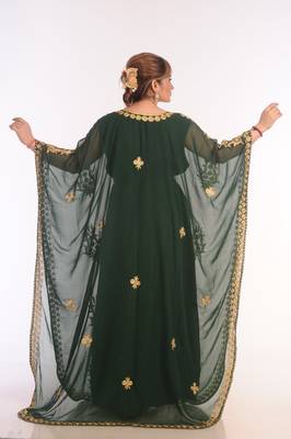 Dark Green Georgette Hand Embroidered Kaftan 5
