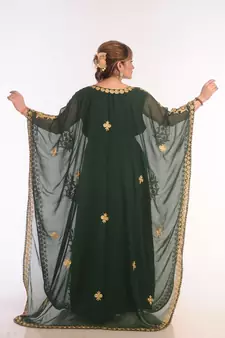 Dark Green Georgette Hand Embroidered Kaftan