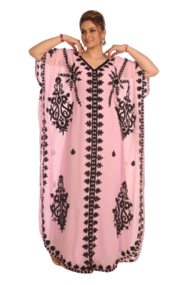 Baby Pink Kaftan Moroccan Farasha Abaya Maxi Modern Fancy Floor Length Dress 1