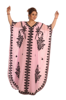 Baby Pink Kaftan Moroccan Farasha Abaya Maxi Modern Fancy Floor Length Dress 2
