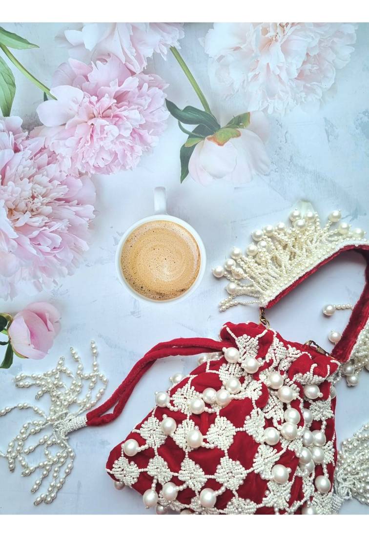 Rubysome Pearl Tassel Hand Embroidered Potli