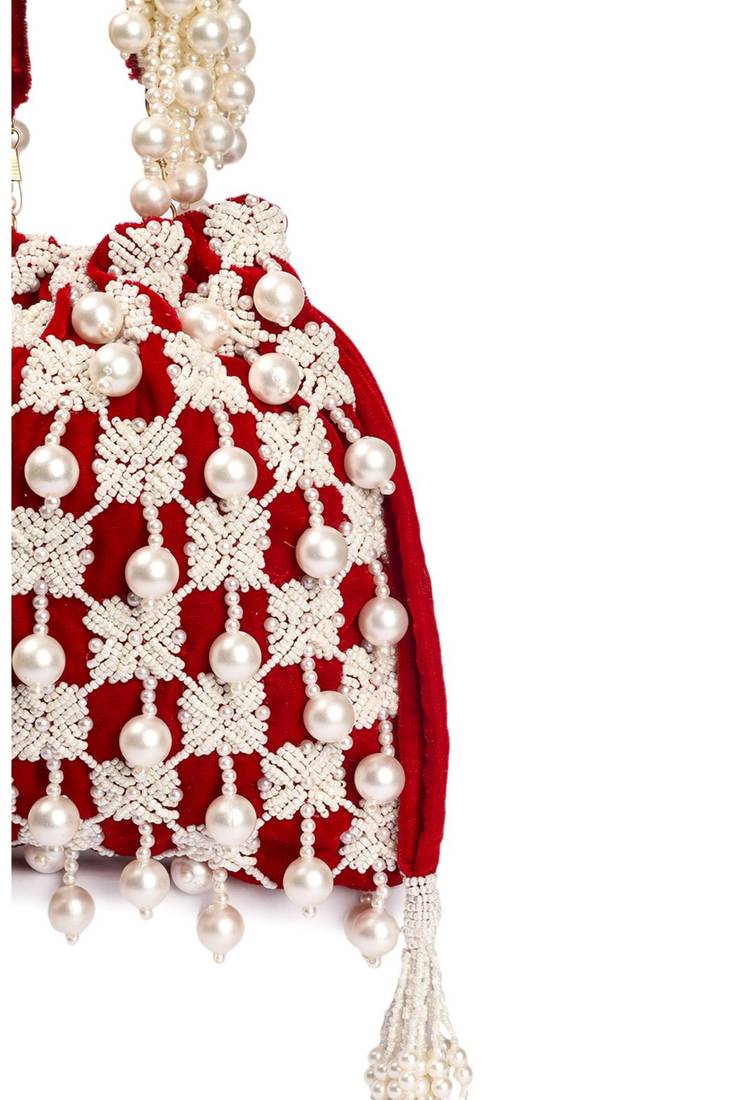 Rubysome Pearl Tassel Hand Embroidered Potli