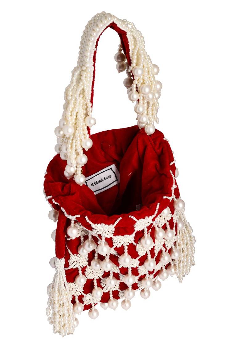 Rubysome Pearl Tassel Hand Embroidered Potli