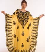 Yellow Kaftan Dubai Moroccan Farasha Abaya Maxi Modern Fancy Floor Length Dress