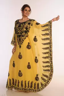 Yellow Kaftan Moroccan Farasha Abaya Maxi Modern Fancy Floor Length Dress