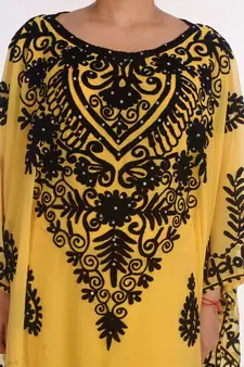 Yellow Kaftan Moroccan Farasha Abaya Maxi Modern Fancy Floor Length Dress