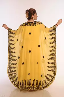 Yellow Kaftan Moroccan Farasha Abaya Maxi Modern Fancy Floor Length Dress