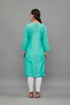 AquaBlue Lucknowi Chikankari Cotton Straight 3/4 th sleeves kurta for Women 5