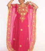 Rani Pink Kaftan Dubai Moroccan Farasha Abaya Maxi Modern Fancy Floor Length Dress
