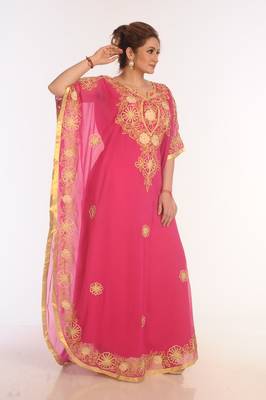 Rani Pink Kaftan Moroccan Farasha Abaya Maxi Modern Fancy Floor Length Dress 2