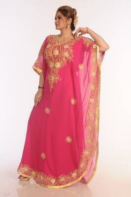 Rani Pink Kaftan Moroccan Farasha Abaya Maxi Modern Fancy Floor Length Dress 3