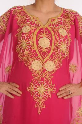 Rani Pink Kaftan Moroccan Farasha Abaya Maxi Modern Fancy Floor Length Dress 4