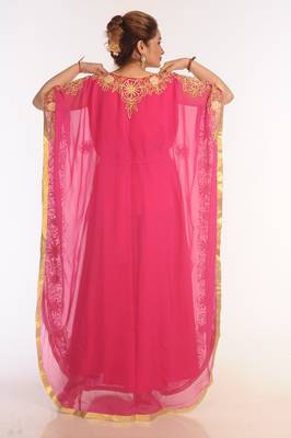 Rani Pink Kaftan Moroccan Farasha Abaya Maxi Modern Fancy Floor Length Dress 5