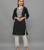 Black Lucknowi Chikankari Cotton Straight 3/4 th sleeves kurta for Women