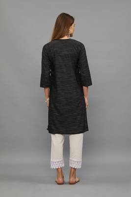 Black Lucknowi Chikankari Cotton Straight 3/4 th sleeves kurta for Women 5