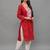 Red Lucknowi Chikankari Cotton Straight 3/4 th sleeves kurta for Women