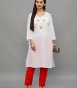 Peach Lucknowi Chikankari Cotton Straight 3/4 th sleeves kurta for Women