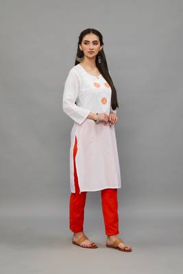 Peach Lucknowi Chikankari Cotton Straight 3/4 th sleeves kurta for Women 3