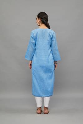 Skyblue Lucknowi Chikankari Cotton Straight 3/4 th sleeves kurta for Women 5
