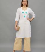 Ramagreen Lucknowi Chikankari Cotton Straight 3/4 th sleeves kurta for Women
